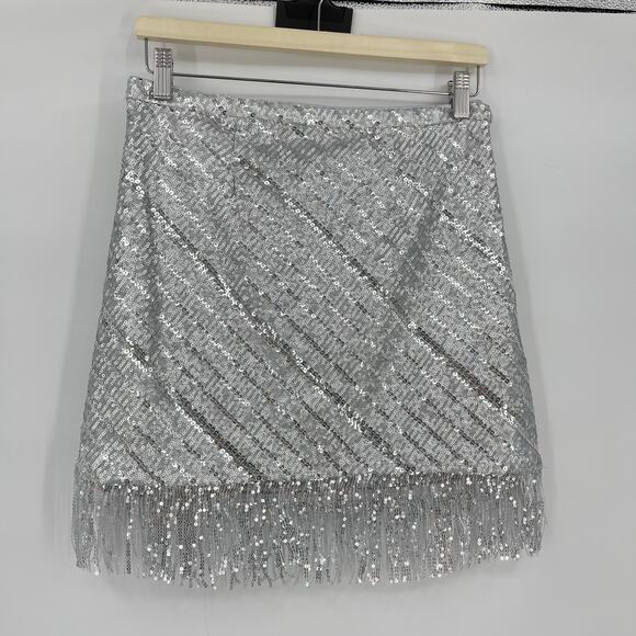SAYLOR | Persephone Top & Mini Skirt Set in Platinum Silver Sequin Disco S - Picture 13 of 16